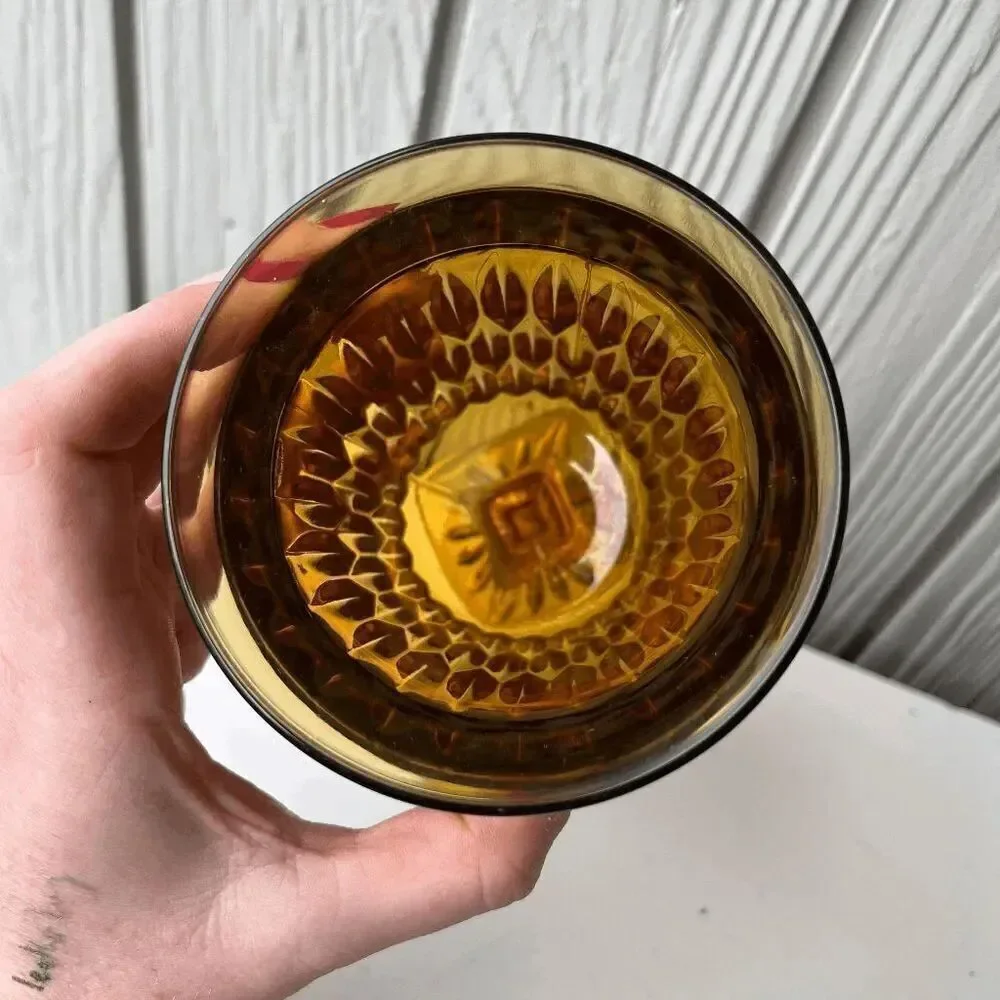 3 Piece VTG Indiana Glass Avocado Green Pedestal Vases + Amber Mount Vernon Set